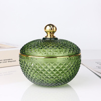 Frasco de cristal con forma de diamante, frasco de vela verde, redondo, con tapa, 10oz