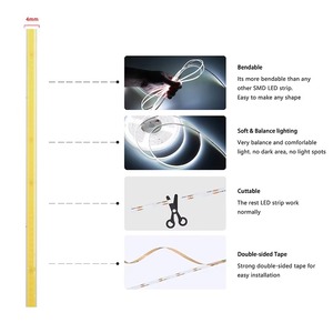 ไฟแถบ <span class=keywords><strong>LED</strong></span> แบบ COB 12v/24v CRI RA 90 480Leds/m ความสว่างสูง สายทองแดงยืดหยุ่น IP20 สำหรับใช้ภายในอาคาร เหมาะสำหรับโครงการติดตั้งในตู้ - Product Image 4