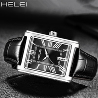 Montre à quartz décontractée pour homme HELEI 9015, cadran à chiffres romains, résistante à l'eau, lumineuse, bracelet en cuir