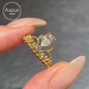 Anillo de Corona Clásico de Oro Amarillo Sólido de 18K con Diamantes Cultivados en Laboratorio Aazuo, Joyería Vintage para Mujer, Regalo de Amor de Alta Gama para Fiestas - Product Image 1