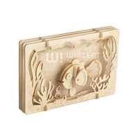 Wincent Rompecabezas 3D de Madera con Forma de Pez, Caja de Sombra Pintable y para Colorear, Diorama Oceánico sin Terminar, Kit de Manualidades DIY, Regalo Educativo STEM para Niños