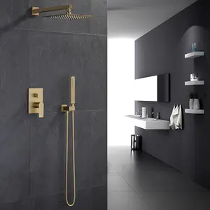 Ensemble de robinets de douche à jets, mitigeur mural de salle de bains, douche en or brossé
