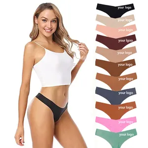 Logotipo personalizado corte a laser T-back gelo seda mulheres cetim calcinha nylon underwear bragas de mujer roupa interior tangas sem costura tanga