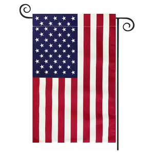 Decoraciones exteriores de vacaciones Bandera de patio Fabricante Personalizado Lino de doble cara Poliéster Bandera de jardín estadounidense de EE. UU.