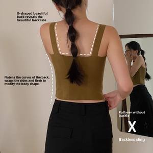 Femmes automne hiver Nylon <span class=keywords><strong>sans</strong></span> manches respirant fronde <span class=keywords><strong>gilet</strong></span> solide noir blanc haut intérieur tricoté chaud Base poitrine Pad fait - Product Image 2