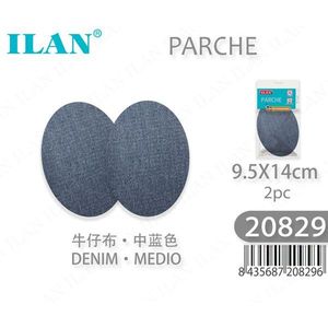 Patch in denim Ilan 9,5x14 cm blu medio 2 pezzi per riparazione abbigliamento - Product Image 1