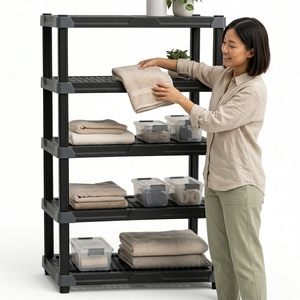 Heavy Duty <strong>5</strong> Shelf <strong>Plastic</strong> Storage <strong>Shelving</strong> <strong>Unit</strong> for Garage Basement Pantry - Product Image 2