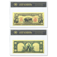 Ensemble complet de billets factices en dollars américains (1, 2, 5, 10, 100) en feuille d'or, carte de billet de banque commémorative