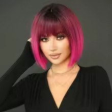 Coup de cœur : Coiffure <span class=keywords><strong>courte</strong></span> bob pour femme, style européen et américain, <span class=keywords><strong>avec</strong></span> <span class=keywords><strong>frange</strong></span> soignée, en fibre synthétique haute température, idéale pour les fêtes. - Product Image 2