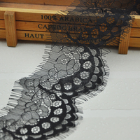 Garniture de cils Chantilly noir français bord festonné fleur ruban dentelle bordure 10cm de large Lingerie tête voile Wedding-WLCD-014 de bal
