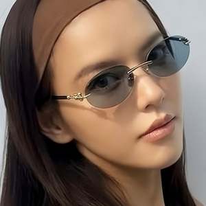 Gafas de Sol Redondas con Borde Recto y Logotipo Personalizado, Moda 2025, Lujo, Protección UV400, Sin Montura, Ovaladas, para Mujer - Product Image 2