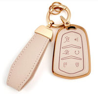 Compatible avec la coque de clé de voiture Cadillac Escalade 2016 avec porte-clés pour ATS CTS DTS SRX STS XTS en cuir et TPU