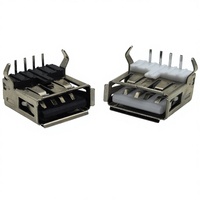 Connecteur USB 2.0 Mini-USB à angle droit DIP 4 broches avec couvercle à bride femelle pour montage sur circuit imprimé, noir/blanc, en PBT et laiton C2680, en acier nickelé