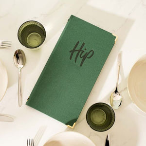 Menu en tissu avec cordon élastique, prix d'usine, personnalisable, menu de restaurant haut de gamme, format A4 A5 - Product Image 1