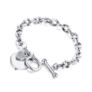 Pulsera de Acero Inoxidable 316L con Corazón de Circonita Chapada en Oro de 18k para Mujer - Product Image 3