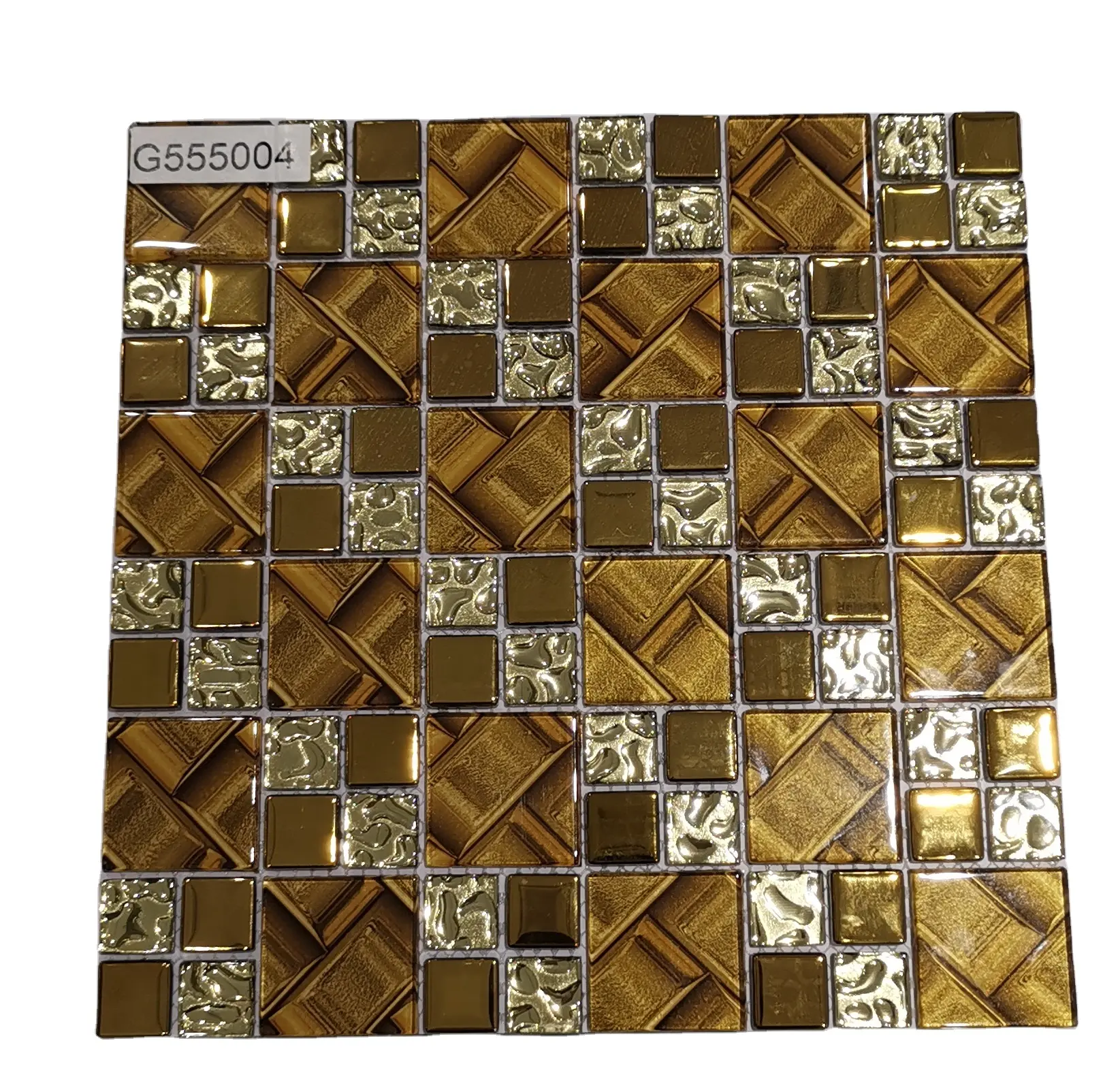 stock promotion 300x300mm kitchen wall tile golden design crystal glass mosaic tile