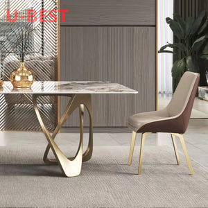 Yüksek kalite lüks büyük 8 koltuklu İtalyan Metal paslanmaz çelik ayak seramik karo mermer masa reçine yemek masası seti - Product Image 6