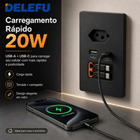 Prise murale DELEFU type N brésilien 2P+T 10A/20A avec chargeur rapide USB-A USB-C 20W PD, câble rétractable double, panneau PC