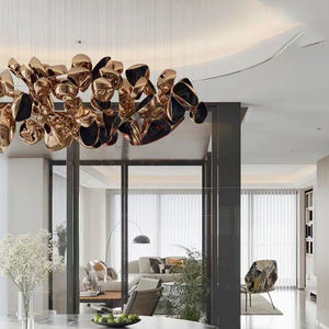 Lustre suspendu <span class=keywords><strong>en</strong></span> métal moderne de luxe personnalisé grand projet luminaire pour hauts plafonds forme longue - Product Image 1
