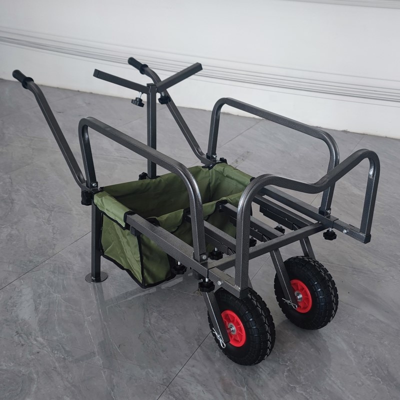 2-in-1 Heavy Duty Fishing Cart with Customizable OEM Support Steel and Rubber PU Foam Wheel Roll Container Plastic Platform