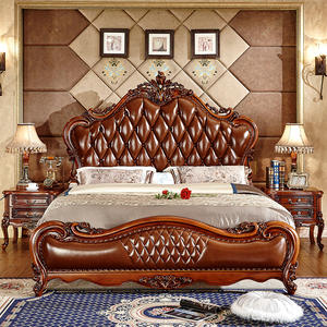אירופאי סגנון אמריקאי בסגנון יוקרתי חדר שינה זוגי 1.8 מ מיטה העליונה שכבה אמיתית עור אוזניות יצרן מיטה - Product Image 1