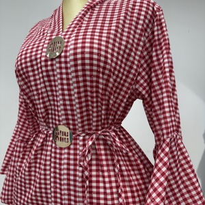 Robe pour <span class=keywords><strong>femme</strong></span> à col en V et manches évasées, respirante, en polyester brodé, pour les saisons printemps, hiver, automne - Product Image 4