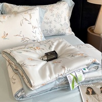 Parure de lit de luxe 300TC pour l'été, ensemble quatre pièces, double face, en soie glacée, fibres antibactériennes, lavable en machine, fine et moderne