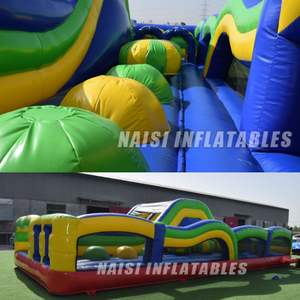 Parcours d'obstacles gonflable géant avec double toboggan et <span class=keywords><strong>grande</strong></span> piscine à balles, toboggan gonflable commercial en PVC tout-en-un, parcours d'assaut - Product Image 3