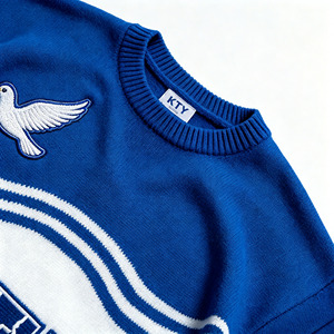 <span class=keywords><strong>Maglione</strong></span> a Maniche Corte per <span class=keywords><strong>Uomo</strong></span>, Abbigliamento OEM Personalizzato, Magliette a Righe Bianche KTY <span class=keywords><strong>Blu</strong></span>, Maglioni Lavorati a Maglia con Motivi di Gabbiani, Fulmini e Onde - Product Image 5