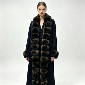 Cappotto <span class=keywords><strong>Trench</strong></span> Traspirante da <span class=keywords><strong>Donna</strong></span> con Collo in Vera Pelliccia di Volpe Rimovibile, Lussuoso Capospalla in Cashmere per l'Inverno, Disponibile in Vari Colori - Product Image 2