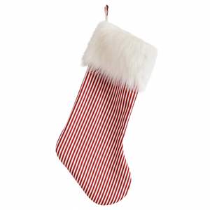Chaussette de Noël personnalisée en fausse fourrure brodée de qualité supérieure avec pompon, rayures rouges, idéale pour un cadeau - Product Image 6