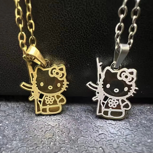 Collana Personalizzata Trendy in Acciaio Inox Placcato Oro/Argento 18k con Simpatici Personaggi Cartoon, Regalo Unisex per Donne - Product Image 1
