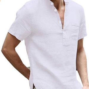 Chemises en lin pur pour hommes, tissu léger à séchage rapide pour l'été, logo personnalisé, commandes en gros - Product Image 2