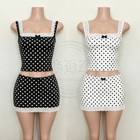 Y2K Kleding Dames Op Maat Logo Polka Dot Print 3-delig Set Bolero Halter Top en Broek met Strik Vouw Flare Capri Sets