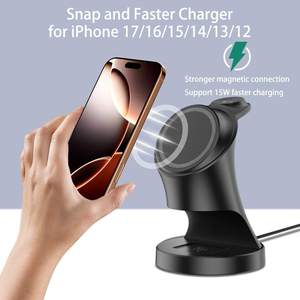 Support de <span class=keywords><strong>chargeur</strong></span> sans fil magnétique 3-en-1, station de charge rapide 18W, station d'accueil pliable pour voyage, conception à pince verticale, adaptateur secteur 110V - Product Image 4