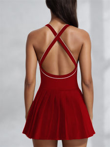 कस्टम महिला टेनिस स्पोर्ट्स ड्रेस कंट्रास्ट रंग ओपन बैक टेबल गोल्फ ड्रेस महिला जिम के साथ फिटनेस पहनने वाली ड्रेस - Product Image 6