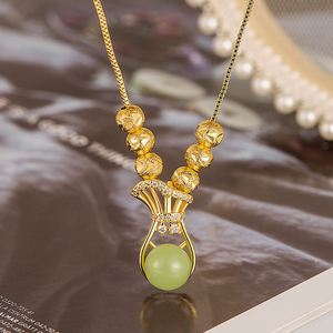 Vintage Fashion High Quality Chinese Style Gold Money <b>Bag</b> Zircon <b>Charm</b> Pendant Hetian Jade Pendant Necklace for Women - Product Image 1