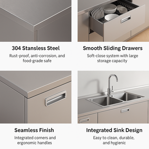 Nuovo Design di Mobili da Cucina Moderni in Acciaio Inox con Installazione a Incasso, Antiruggine, Facili da Pulire, <span class=keywords><strong>Area</strong></span> di Cottura Igienica - Product Image 6