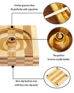 ที่เขี่ยบุหรี่ไม้ไผ่สำหรับใช้ในบ้าน ทำความสะอาดง่าย สไตล์เรโทร ถาดไม้ไผ่ทรงกลมสำหรับเสิร์ฟ - Product Image 3