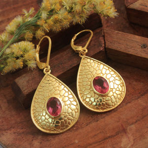 Boucles d'oreilles pendantes en or topaze rose Boucles d'oreilles ethniques marocaines Boho en or massif Boucles d'oreilles en forme de larme Produit en vrac fait à la main - Product Image 5