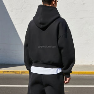 Sweat à capuche unisexe 500gsm en coton épais, sweat à capuche uni surdimensionné personnalisé de printemps pour hommes Baggy, fabricants de sweats à capuche courts vierges - Product Image 4