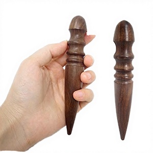 Leathercraft Folk Art Animal Theme Ebony Wood 4-Groove Leather <b>Edges</b> Burnishing <b>Tool</b> Polished Round - Product Image 3