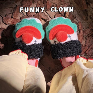 Nouveau Couple d'hiver amusant Clown en peluche pour pantoufles hommes femmes polaire chaud doux plate-forme maison chaussures avec semelle extérieure EVA - Product Image 2