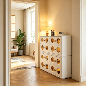 Modern Wood Storage <b>Cabinet</b> with Black Frame 9 Drawers Slab Doors Living Room Furniture - Product Image 2