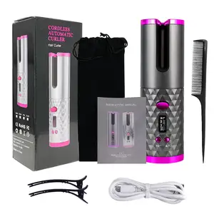 Mini recarregável elétrica portátil cabelo encrespador máquina rotativa auto sem fio preguiçoso curling ferro automático cabelo encrespador