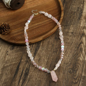 Moda Bohemia elegante piedra <span class=keywords><strong>Natural</strong></span> cristal artesanía piedra lunar ópalo piedra Hexagonal prisma gargantilla colgante collar - Product Image 4