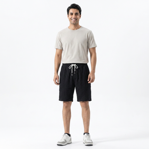 Novedad de verano, pantalones cortos informales de poliéster para hombre, cintura elástica, transpirables, ligeros, sueltos, de cinco puntos, pantalones de playa para hombre, envío DDP - Product Image 1