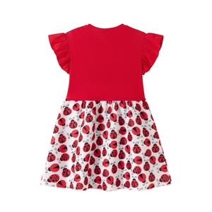 <span class=keywords><strong>Vestito</strong></span> da Bambina con Motivo <span class=keywords><strong>Coccinella</strong></span> Rossa, 100% Cotone, Maniche a Volant, Fiocco e Ricamo Applicato - Product Image 3