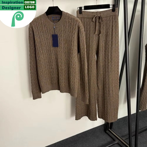 Ensemble 2 pièces tricoté pour femme : pull jacquard à manches longues et pantalon – Tenue décontractée automne-hiver pour la maison - Product Image 2