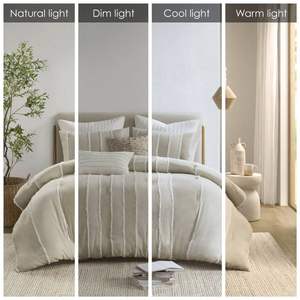 Juego de edredón de algodón a rayas de 3 piezas DB tejido con patrones de estampado floral sólido relleno de poliéster para uso doméstico boda Hospital - Product Image 5